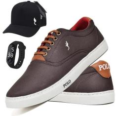 Tênis Masculino Casual Conforto + Boné + Relógio Kit 3 - Polo Blu, 41,