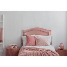 Cabeceira Solteiro Curva Luxo Veludo Rosê Com Tachas Fumê - Flamingo D