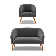 Sofá Namoradeira E Poltrona Pé Palito Castanho Stella Bouclê Graf D03 - D`rossi