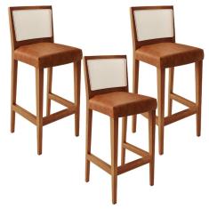 Kit 03 Banquetas Alta Branco Camel