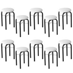 Kit 10 Banquetas Baixas Para Cozinha Em Aço Manu Sintético I01 Preto-branco - Mpozenato