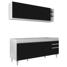 Armário Nevada E Balcão Para Pia 180cm Dallas Branco-preto - Lumil