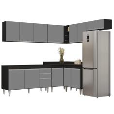 Armário De Cozinha Modulado De Canto 7 Peças Cp22 Balcão Sem Tampo Preto-cinza - Lumil
