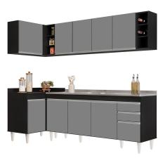 Armário De Cozinha Modulado De Canto Direito 5 Peças Cp45 Com Pia Inox Preto-cinza - Lumil
