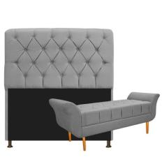 Kit Cabeceira Lady e Recamier Ari 160 cm Queen Size Suede Cinza - Doce