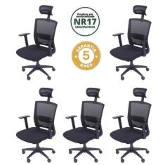 Kit 5 Cadeiras Escritorio Presidente Ergonômica NR17 Tela Mesh 3317 - 