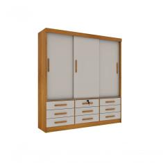 Guarda Roupa Casal Chicago 3 Portas de Bater 9 Gavetas MDP Cinamomo-Off White Tcil Móveis