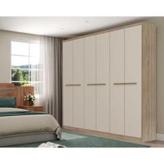 Guarda Roupa Casal Belmont 1154 6 Portas de Abrir 3 Gavetas MDP Noce-Off White Carraro