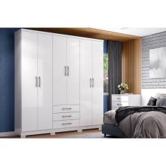 Guarda Roupa Casal Caju DA136 6 Portas de Bater 3 Gavetas MDF-MDP Branco Móveis Henn