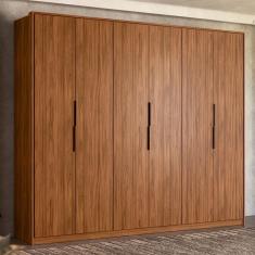 Guarda Roupa Casal Atrice 6 Portas de Bater 6 Gavetas MDP Nogueira Touch Demartêz Mobília