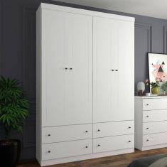 Guarda Roupa Casal Americano 4 PTS 4 GAV 4 Portas 4 Gavetas MDP-MDF Branco Móveis Henn