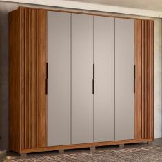 Guarda Roupa Casal Atrice Ripado 6 Portas de Bater 6 Gavetas MDP Nogueira Touch-Nude Prime TX Demartêz Mobília