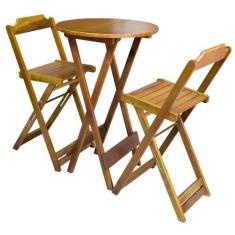 Conjunto De Mesa Bistrô De Madeira Com 2 Cadeiras Dobravel Ideal Para