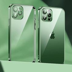 Capa de telefone com revestimento de lente para iPhone 14 11 12 13 Pro Max Mini XS XR 7 8 14 Plus SE 2020 Capa de proteção de câmera de luxo, verde escuro, para 11 Pro Max