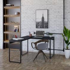 Mesa de Escritório em L Estilo Industrial 120x150cm Kuadra Preto Ônix / Est.Preta