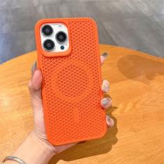 Capa luxuosa de dissipação de calor para iPhone 15 14 13 12 Pro Max Plus 11 Carregador sem fio respirável capa de cor sólida, laranja, para iPhone 14 Pro
