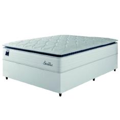 Cama Box Casal Colchão Molas Ensacadas Com Pillow Sevilha 138x188x71cm Branco/Cinza Hellen – Suporta Até 150 Kg Por Pessoa