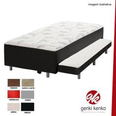 Cama Box Solteiro Conjugada com Espuma Dupla e Auxiliar Suede - GENKI 