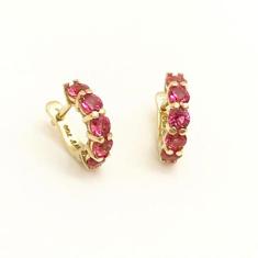 Brinco Bebe Segundo Furo Argola 5mm com Pedra Sintetica Ouro 18k K360 