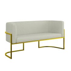 Sofá 2 Lugares Base Metal Dourada Reforçada Recepção Bouclê Bege
