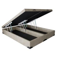 Cama Box Baú King 193 Bipartido - Bello Box Suede Bege