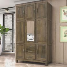 Guarda Roupa Solteiro com Espelho e Pés 8 Portas 3 Gavetas Paris Lanes Móveis