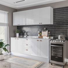 Cozinha Pérola com Rodapé 4 Peças Aéreos com 5 Portas, Balcão 2 Gavetas 3 Portas e Balcão 2