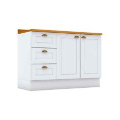 Balcão de Cozinha Modulado p/ Pia c/ Tampo Americana c/ 2 Portas e 3 Gavetas 120cm Branco - Henn