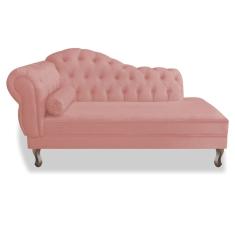 Recamier Divã Sofá 140 cm Lado Esquerdo Suede Rosê Novo Encanto
