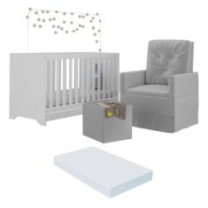 Berço 3x1 com Colchão Incluso Poltrona de Amamentação e Puff Elza Mult