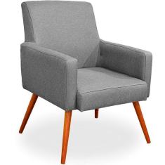 Poltrona Para Sala De Estar Maria W01 Linho Cinza Escuro