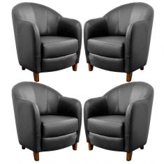 Kit 4 Poltronas Decorativas Sala de Estar Pés Madeira Kairós Couro Preto Gran Belo