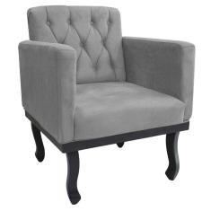 Poltrona Classic Pés Luís Xv Suede Cinza Adj Decor