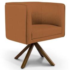 Poltrona Decorativa Base Giratória de Madeira Betina D02 Veludo Telha 