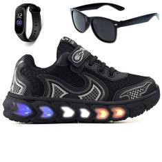 Tenis Infantil De Led Casual Jogger Meninos Escolar Basico + Oculos Relogio-Masculino