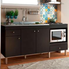 Balcão De Cozinha Para Pia 3 Portas 2 Gavetas Espaço Para Forno E Cooktop Itália Preto - Panorama