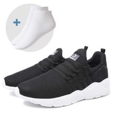 Kit Tênis Masculino Esportivo Preto Comfort Com Tala Respirável + Meia Cano Curto Branca