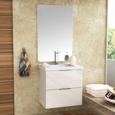 Gabinete para Banheiro com Cuba e Espelheira 60cm Pietra Móveis Bosi Branco/Branco Brilho