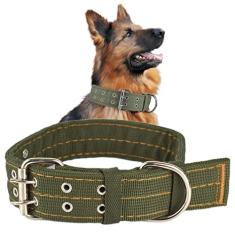 Coleira militar ajustável para cães, anel D de 5 cm de largura e fivela de 2 fileiras, coleira tática de nylon verde para cães