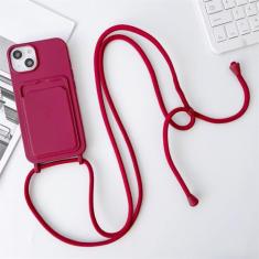 Capa de telefone com alça crossbody para iPhone 15 14 13 12 11 Pro Max SE X XR XS Max 7 8 Plus Capa de silicone líquido, WN, para iPhone 14 Plus