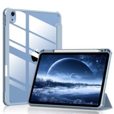 JKSML Capa para iPad 10ª geração 2022, iPad 10ª geração, capa traseira rígida transparente de policarbonato com suporte para lápis, [Suporte Touch ID] Capa fina com três dobras para iPad de 10,9