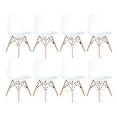 Decoreshop, Kit 8 Cadeiras Eiffel Charles Eames DSW Sala de Jantar, Cozinha, Bar, Restaurante - assento em polipropileno, pés palito em madeira clara - Branco