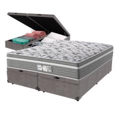 Cama Box Baú Cinza e Colchão Queen Evolution Molas Ensacadas Probel