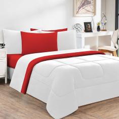 Edredom Malha 100% Algodão Gran Moratta 1 Peça Casal - Branco/Vermelho