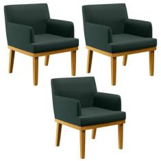 Kit 03 Poltronas Decorativas Para Sala de Estar Beatriz W01 Linho Verd