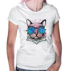 Baby Look Gato de Óculos Psicodélico - Foca na Moda, Branco, GGG