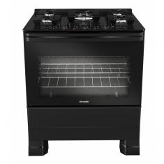 Fogão Mueller 5 Bocas Preto Bivolt Mesa de Vidro e Tripla Chama MFV5BF