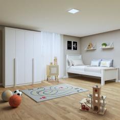 Quarto Infantil Com Guarda Roupa Solteiro 4 Portas 2 Gavetas Alonzo e Cama Solteiro Athenas Branco