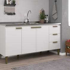 Balcão De Pia Para Cozinha 3 Portas 3 Gavetas Branco