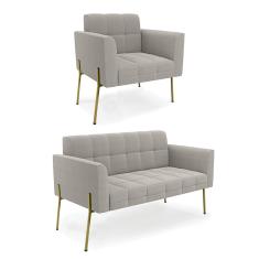 Namoradeira e Poltrona Pé de Ferro Dourado Elisa Bouclê Cinza D03 - D'Rossi